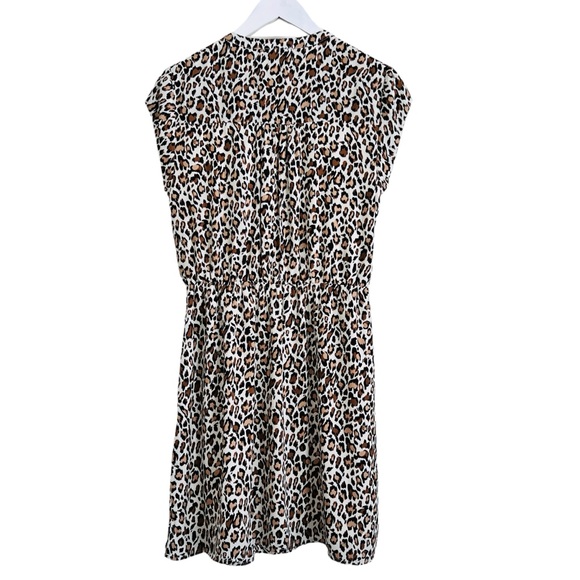 DR2 Leopard Dress Shirred Detail Elastic Waistband Pockets Brown Cream Sz M - Picture 9 of 14